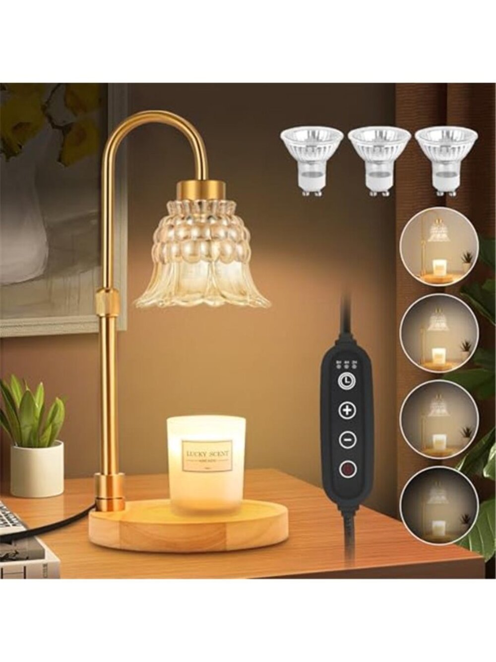Candle Warmer Lamp Dimmable Adjustable Height Timer Wax Melter Scented Light